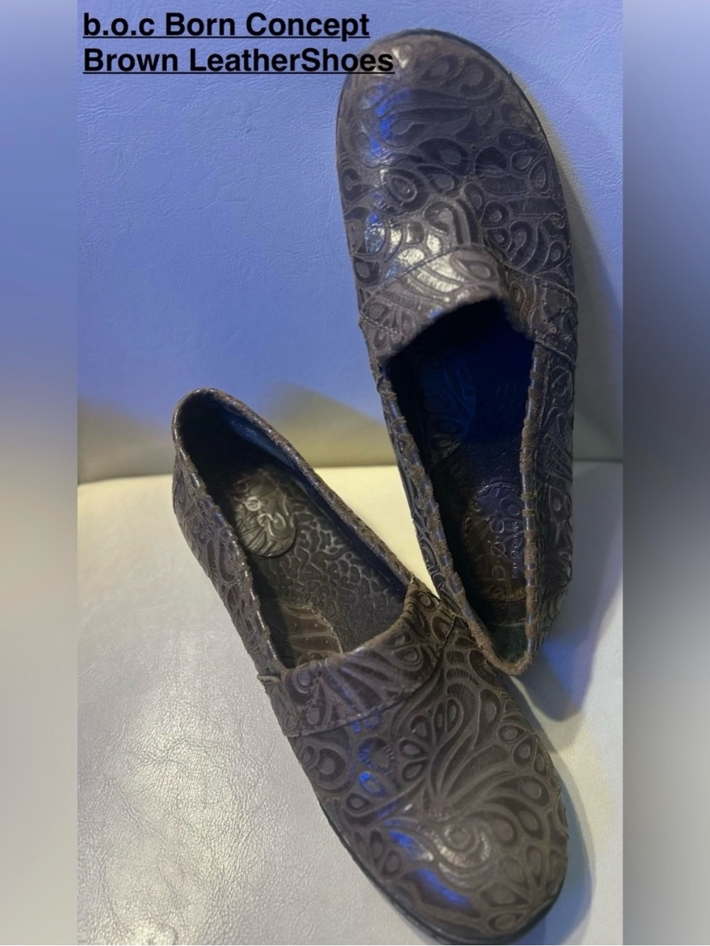 b.o.c Born Concept Brown Embossed Leather Slip-On Loafer Shoes